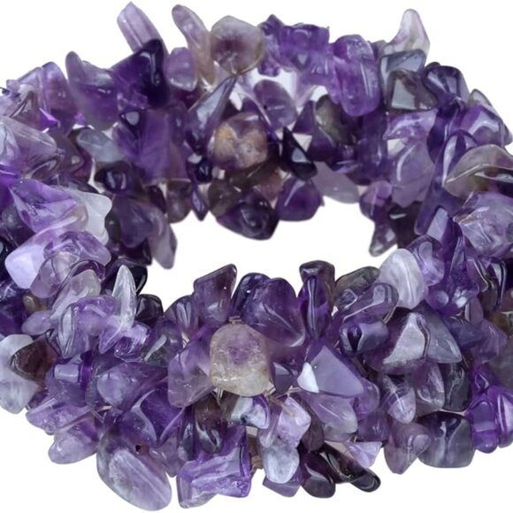 SALE - Amethyst Gemstone Beaded Stretch Bracelet - 5 Layers - Picture 5 of 5